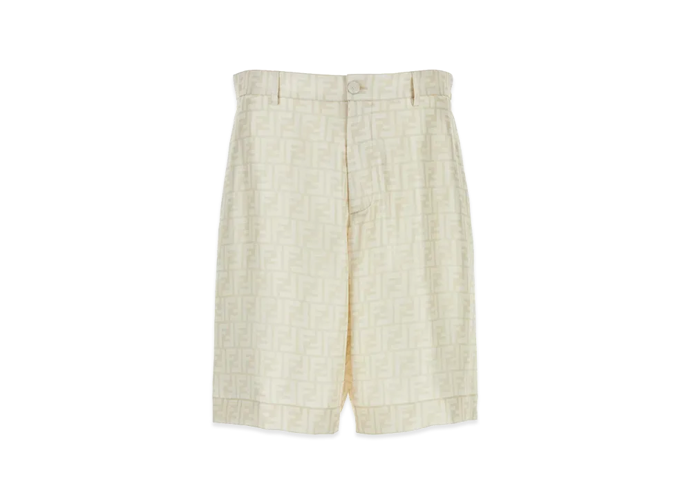 FENDI Embroidered Silk Bermuda Shorts "White"