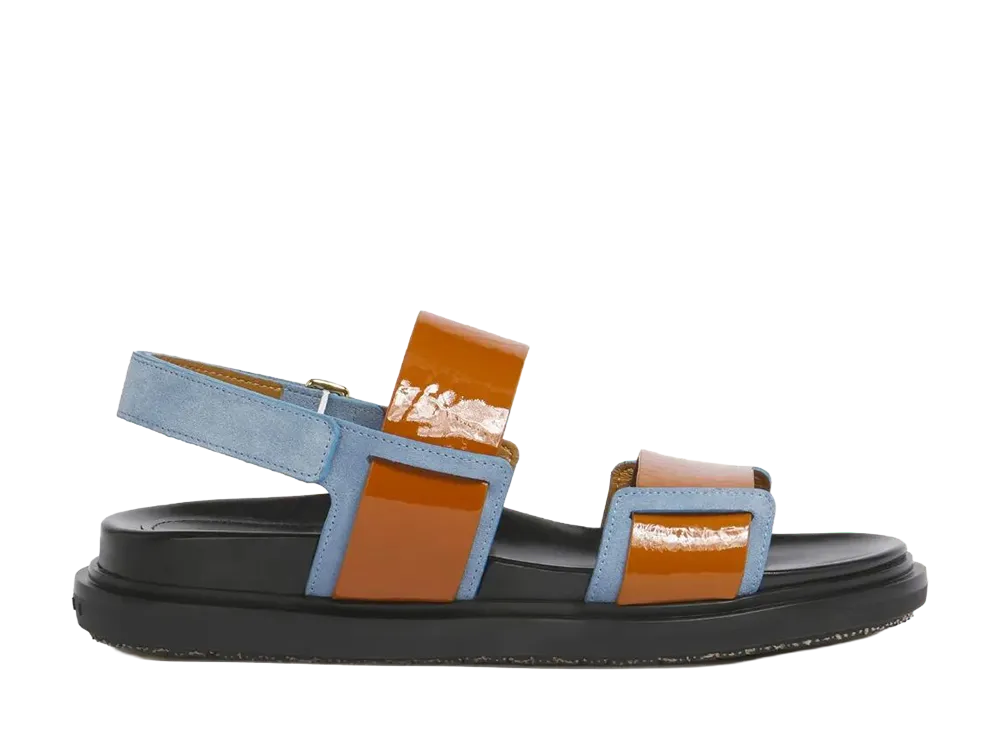 MARNI Women's Leather Fussbett Double-Strap Sandal "Honey/Light Blue"