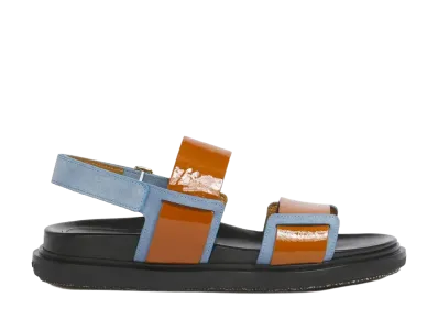 MARNI Women's Leather Fussbett Double-Strap Sandal "Honey/Light Blue"