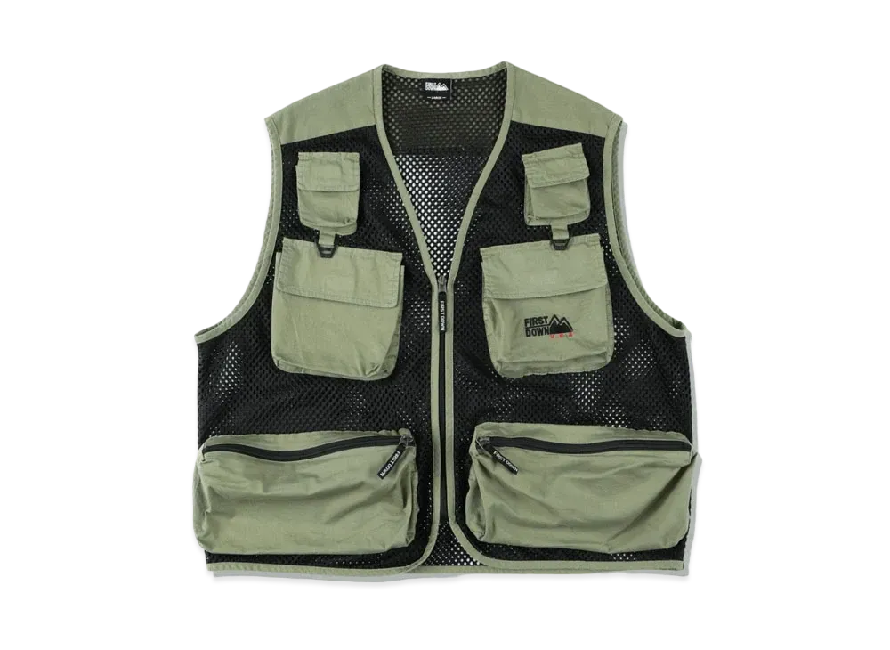 FIRST DOWN WASHED MESH VEST "Olive"