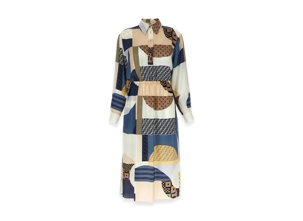 FENDI Women's Patchwork Silk Dress "Multicolor"