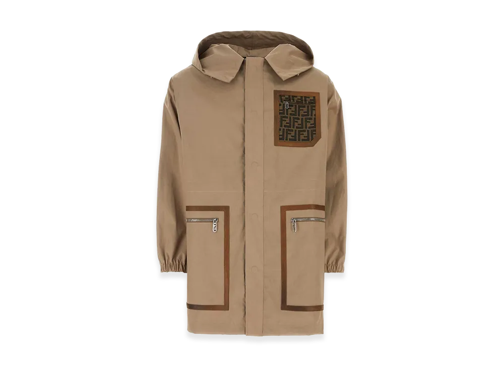 FENDI Cappuccino Cotton Hooded Jacket "BeigeOTan"