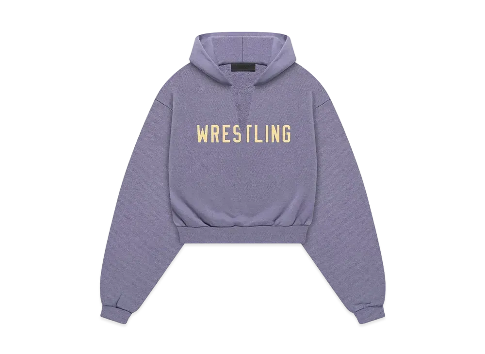 FEAR OF GOD Essentials Womens Heavy Fleece Cropped V-Neck Hoodie "Lavender"