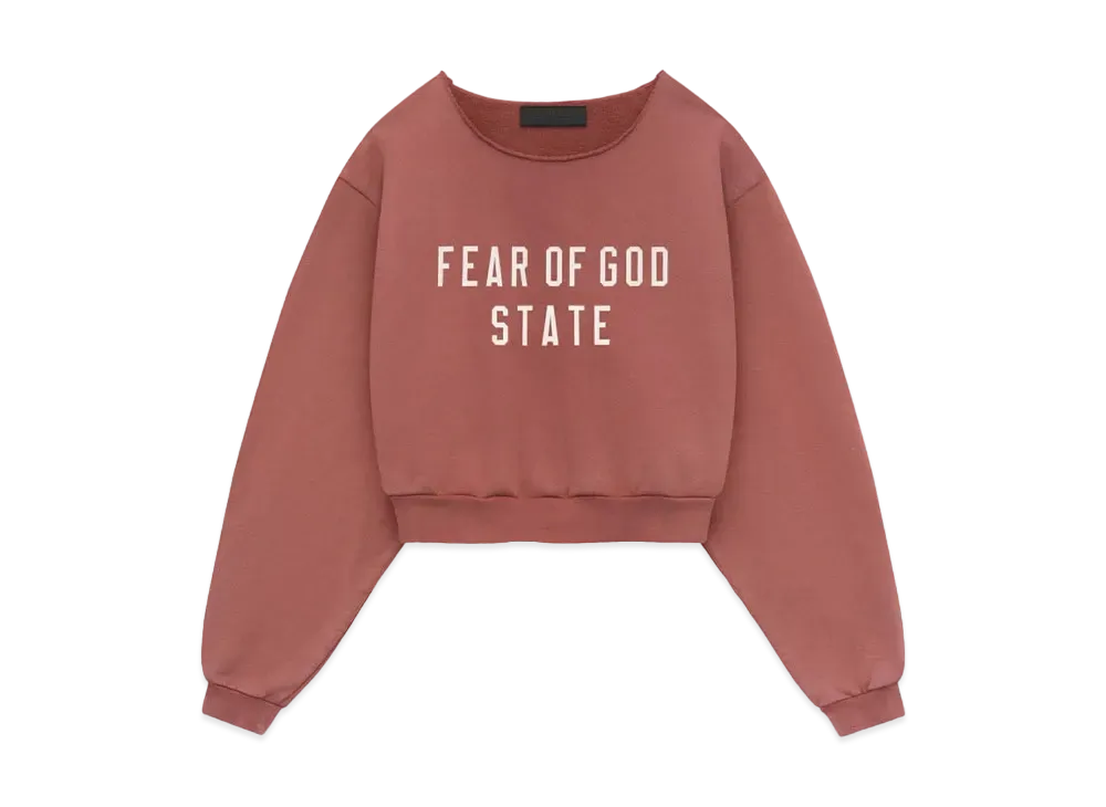 FEAR OF GOD Essentials Womens Heavy Fleece Raw Cropped Crewneck "Crimson"