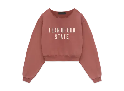 FEAR OF GOD Essentials Womens Heavy Fleece Raw Cropped Crewneck "Crimson"