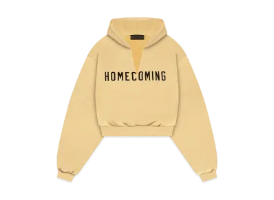 FEAR OF GOD Essentials Womens Heavy Fleece Cropped V-Neck Hoodie "Amber"