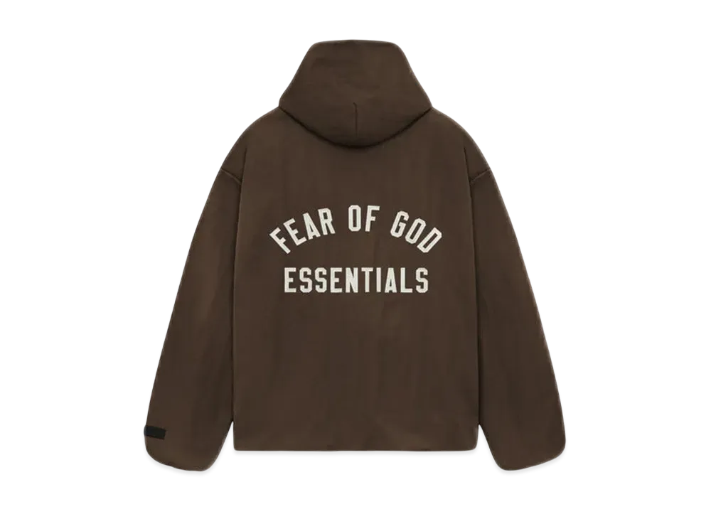 FEAR OF GOD Essentials Textured Nylon Hooded Coaches Jacket "Brown"