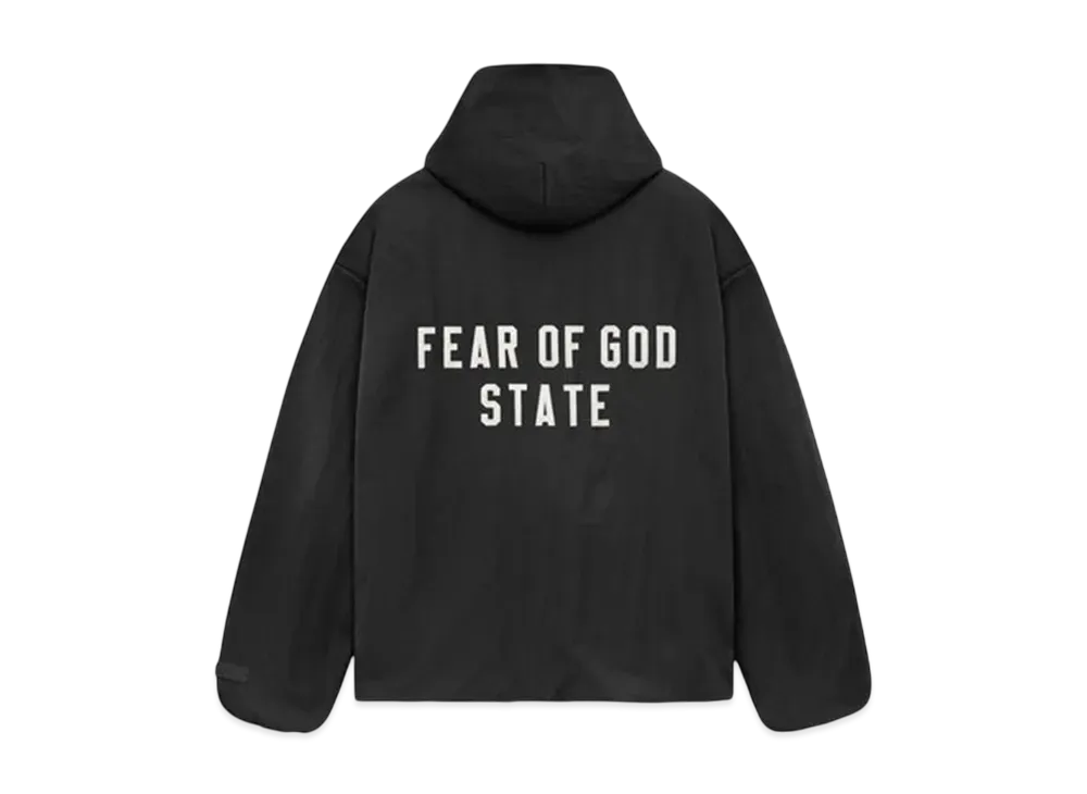 FEAR OF GOD Essentials Textured Nylon Hooded Coaches Jacket "Black"