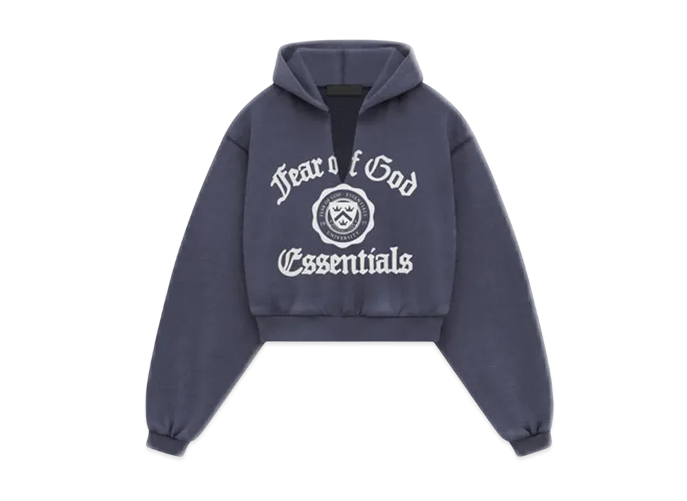 FEAR OF GOD Essentials Women's Heavy Fleece Cropped V-Neck Hoodie "Marine"