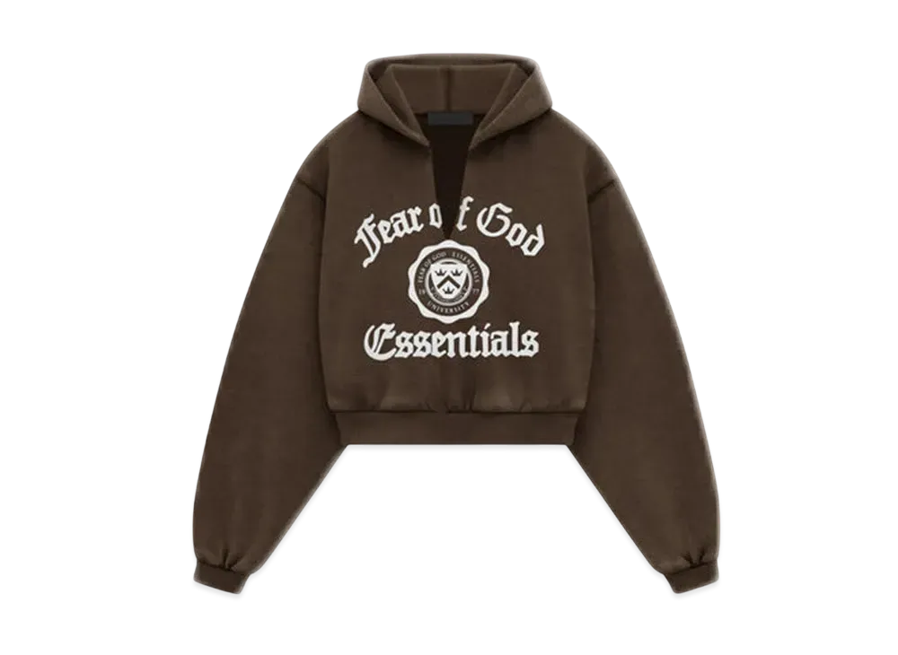 FEAR OF GOD Essentials Women's Heavy Fleece Cropped V-Neck Hoodie "Brown"