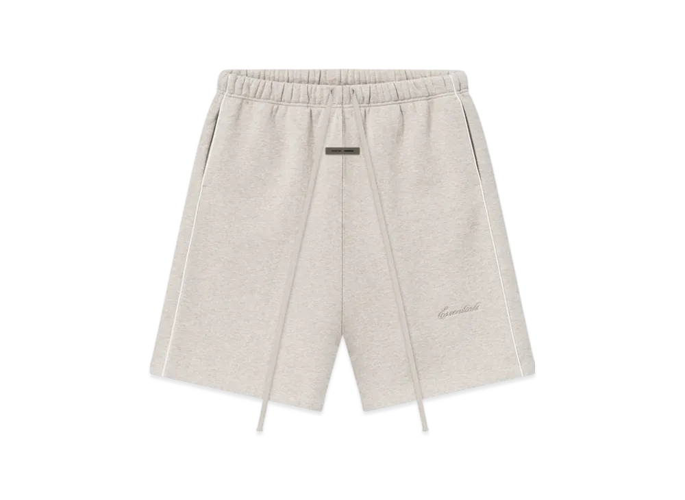 FEAR OF GOD ESSENTIALS Relaxed Fleece Sweatshort With Piping "Heather Stone/Cloud White"