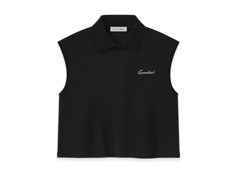FEAR OF GOD ESSENTIALS Women's Cropped Pique Polo "Jet Black"