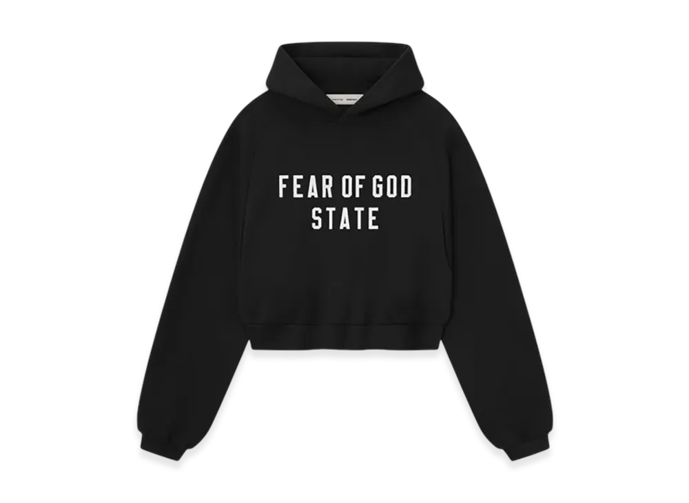 FEAR OF GOD ESSENTIALS Womens Modern Fleece Raglan Hoodie "Jet Black"