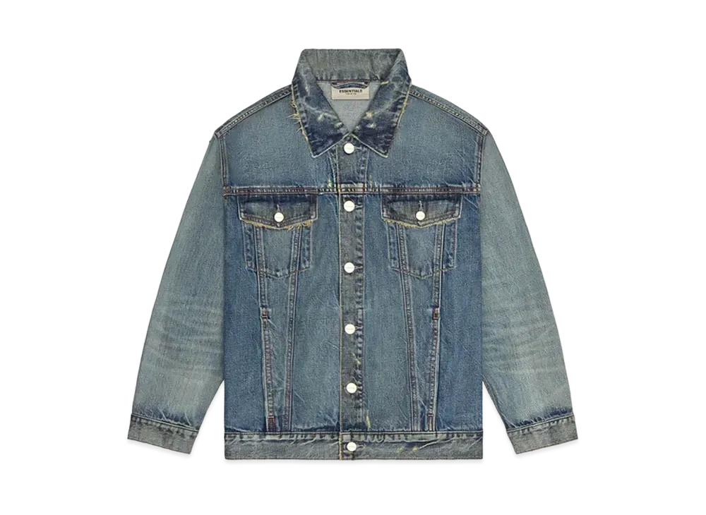 フィアオブゴッド エッセンシャルズ デニム トラック ジャケット "ディストレスト インディゴ"