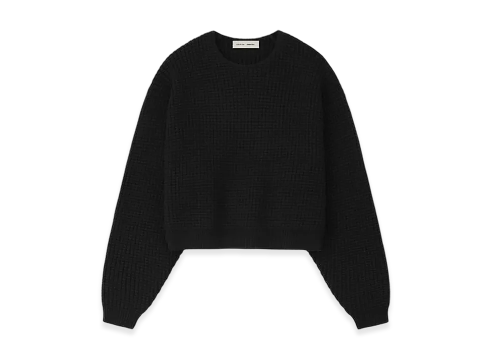 FEAR OF GOD ESSENTIALS Women's Heavy Waffle Crewneck 90'S Sweater "Vintage Black"