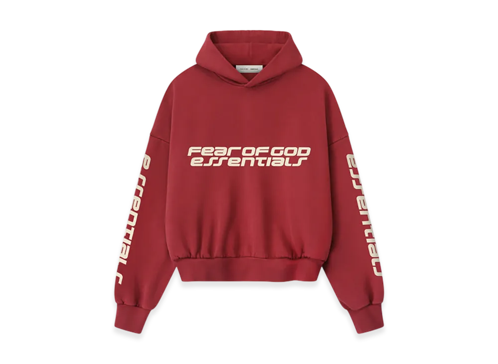 FEAR OF GOD ESSENTIALS Cropped Relaxed Hoodie "Crimson"