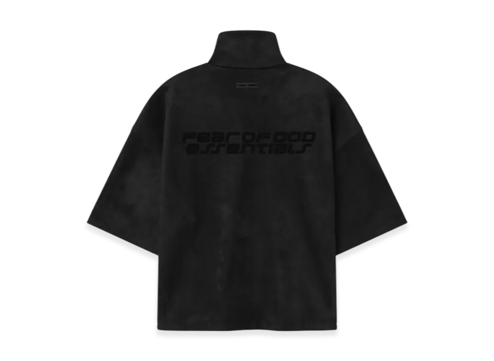FEAR OF GOD ESSENTIALS Suede Fleece High Neck 3/4 Sleeve Jacket "Vintage Black"