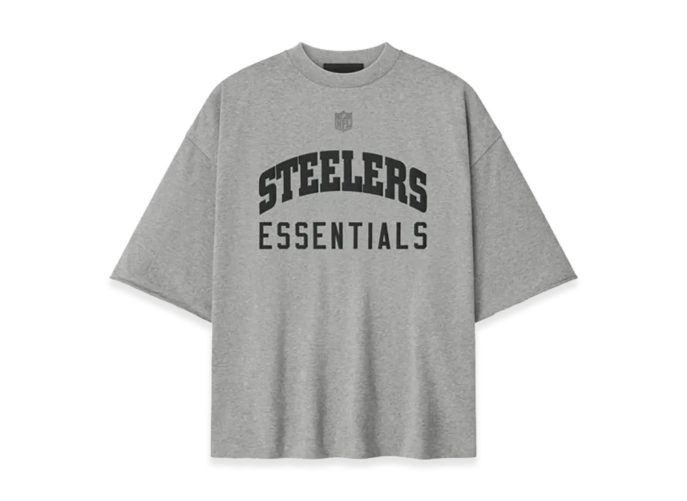FEAR OF GOD ESSENTIALS Steelers 90s 3/4 Sleeve Football Tee "Concrete Heather"