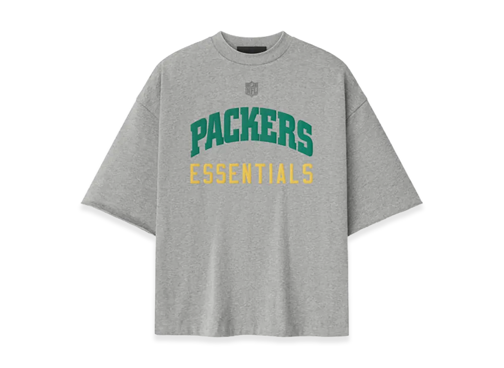 FEAR OF GOD ESSENTIALS Packers 90s 3/4 Sleeve Football Tee "Concrete Heather"