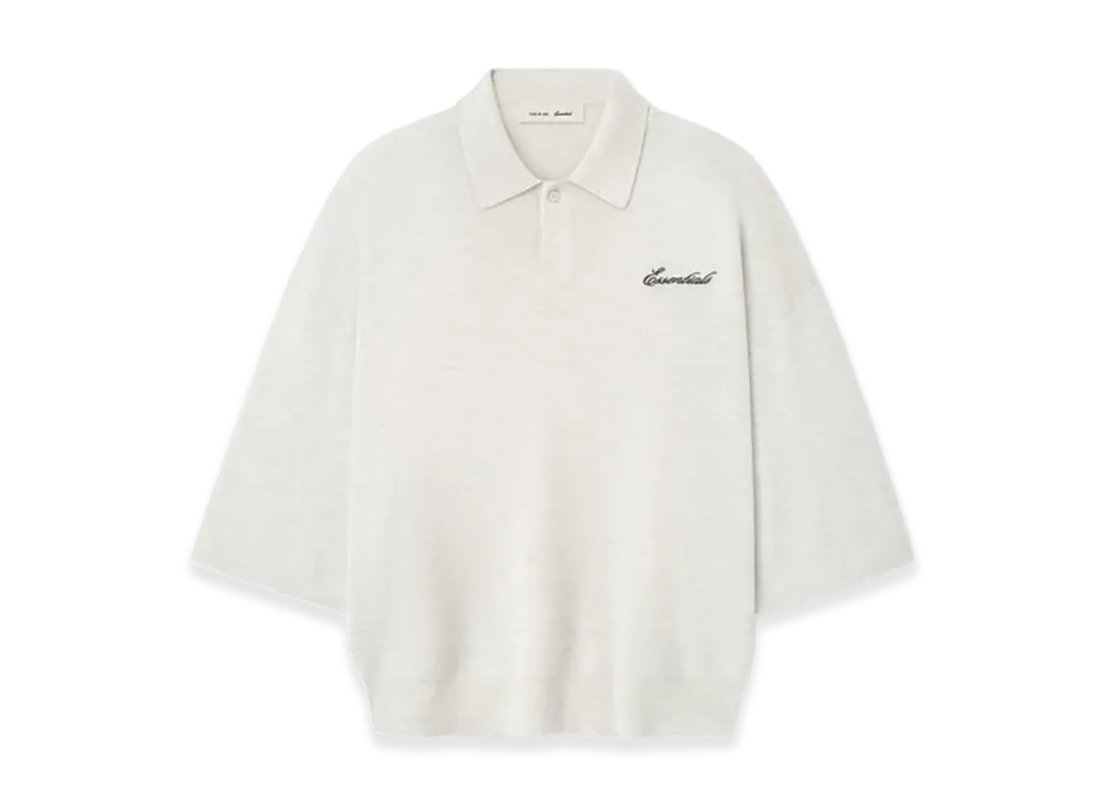 FEAR OF GOD ESSENTIALS Signature 3/4 Sleeve 90s Knit Polo "Oatmeal Heather"