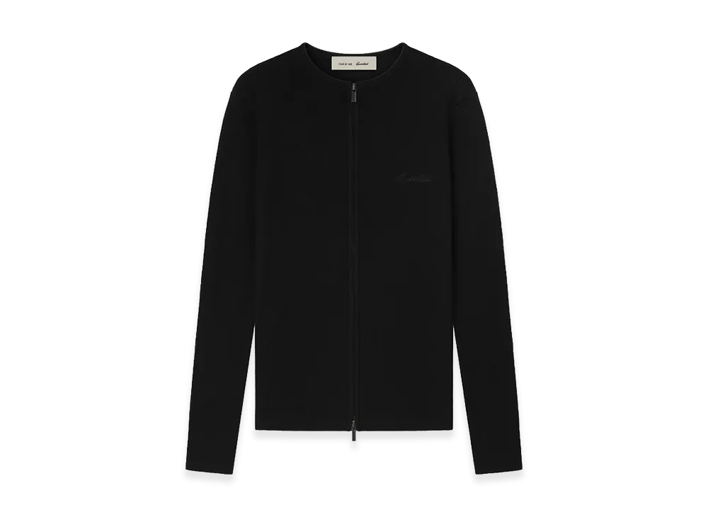 FEAR OF GOD ESSENTIALS Women's Signature Rib Knit Fitted Long Sleeve Zip Up Tee "Vintage Black"