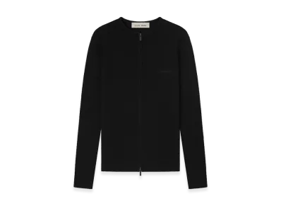 FEAR OF GOD ESSENTIALS Women's Signature Rib Knit Fitted Long Sleeve Zip Up Tee "Vintage Black"