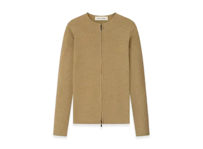 FEAR OF GOD ESSENTIALS Women's Signature Rib Knit Fitted Long Sleeve Zip Up Tee "Dune"