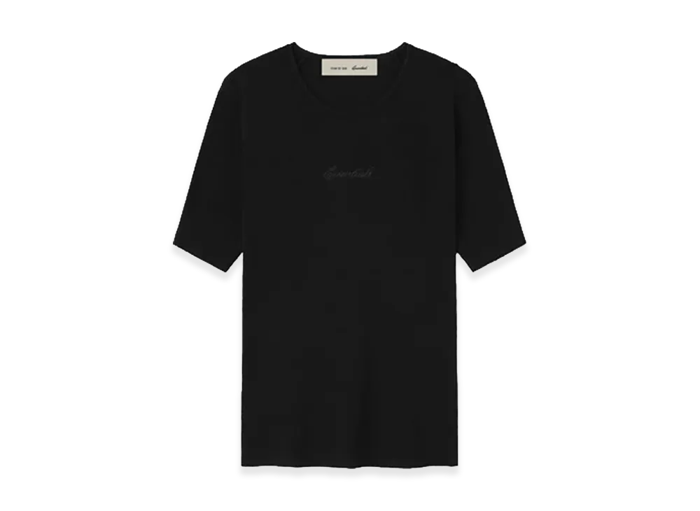 FEAR OF GOD ESSENTIALS Women's Signature Rib Knit Fitted Short Sleeve Tee "Vintage Black"