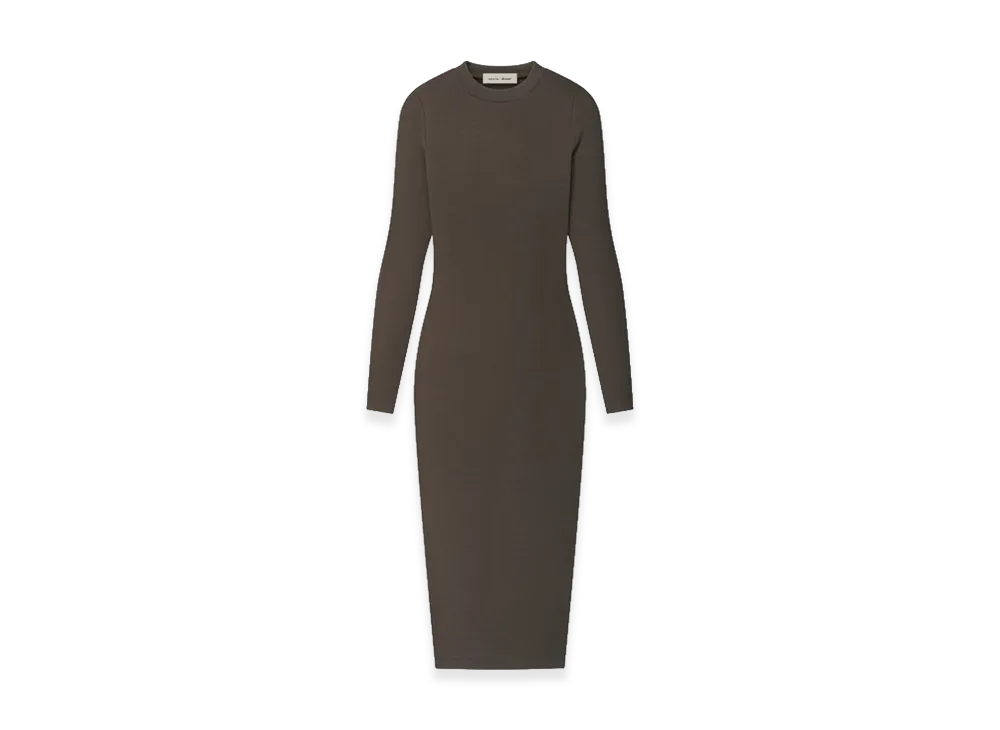 FEAR OF GOD ESSENTIALS Women's Rib Knit Fitted Long Sleeve Dress "Brown"