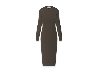 FEAR OF GOD ESSENTIALS Women's Rib Knit Fitted Long Sleeve Dress "Brown"