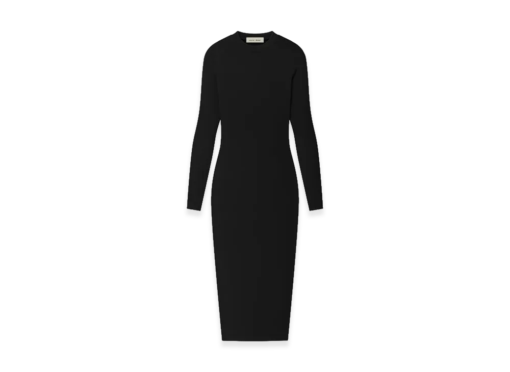 FEAR OF GOD ESSENTIALS Women's Rib Knit Fitted Long Sleeve Dress "Vintage Black"