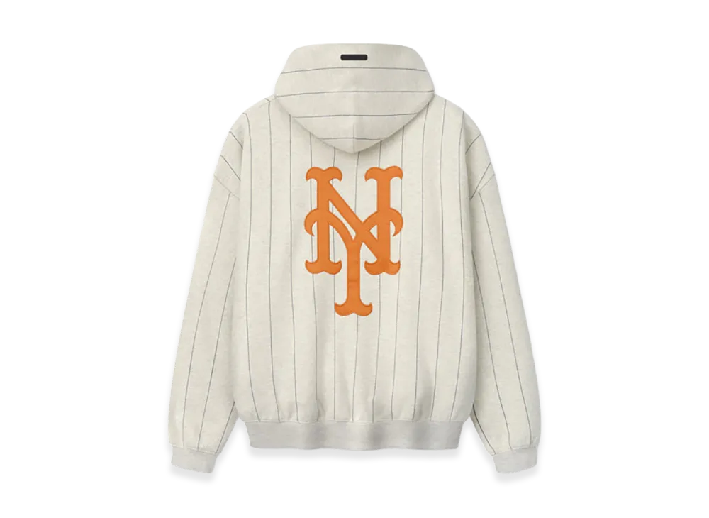 FEAR OF GOD x MLB Mets Sport Hoodie "Oatmeal Heather W Dark Sapphire Pinstripes"