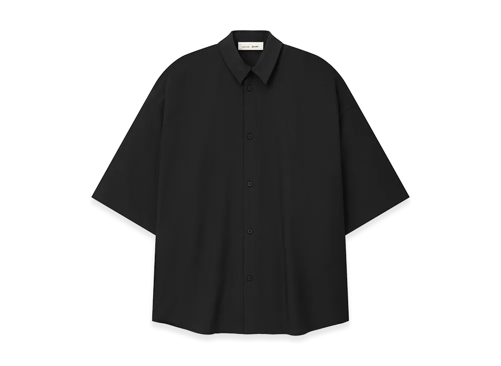 FEAR OF GOD ESSENTIALS Silk Blend 3/4 Sleeve Button Up Shirt "Vintage Black"