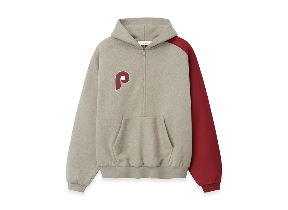 FEAR OF GOD ESSENTIALS Phillies Raglan Half Zip Sport Hoodie "Seal Heather/Cabernet"