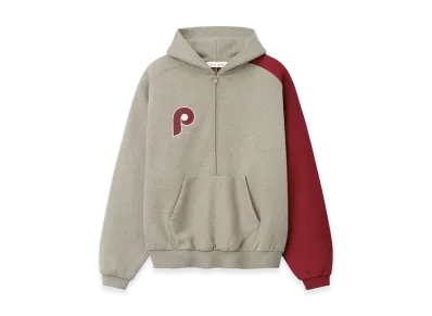 FEAR OF GOD ESSENTIALS Phillies Raglan Half Zip Sport Hoodie "Seal Heather/Cabernet"
