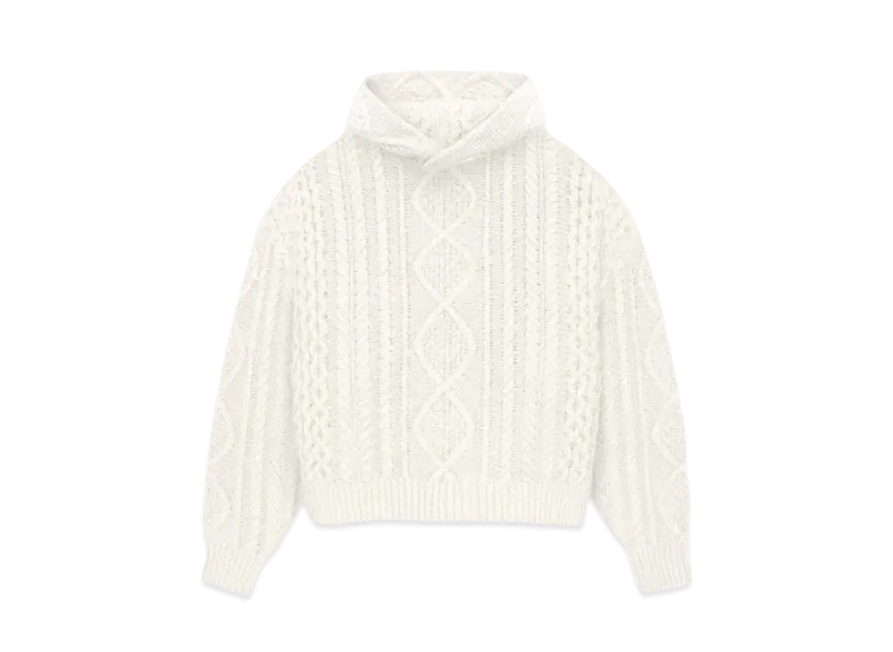 FEAR OF GOD ESSENTIALS Cable Knit Hoodie "Cloud Dancer"