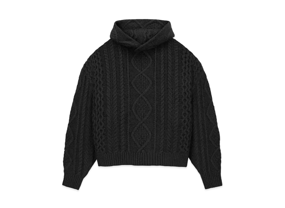 FEAR OF GOD ESSENTIALS Cable Knit Hoodie "Jet Black"