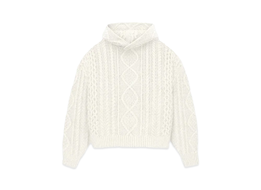 FEAR OF GOD ESSENTIALS Cable Knit Hoodie "Cloud Dancer"