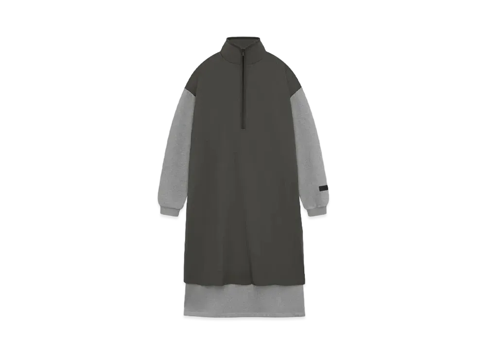 FEAR OF GOD ESSENTIALS Women's Nylon Fleece Mockneck Sweater Dress "Dark Heather Oatmeal/ Ink"