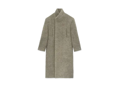 FEAR OF GOD ESSENTIALS Wool Boucle Stand Collar Overcoat "Wood"