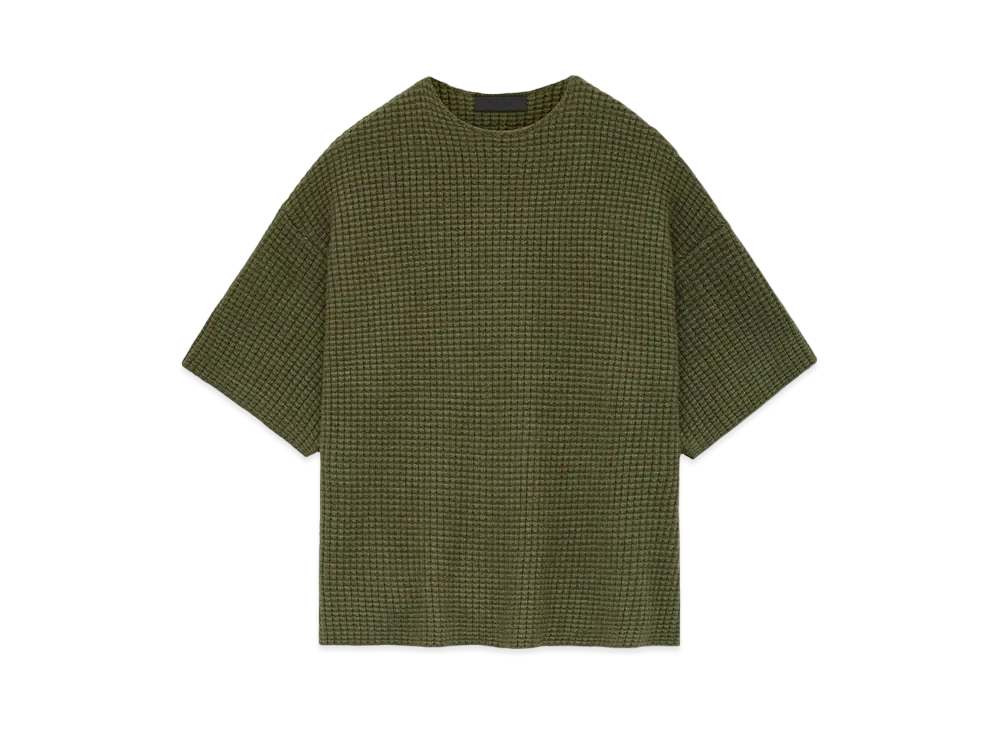 FEAR OF GOD ESSENTIALS Heavy Waffle Short Sleeve Crewneck Sweater "Military"
