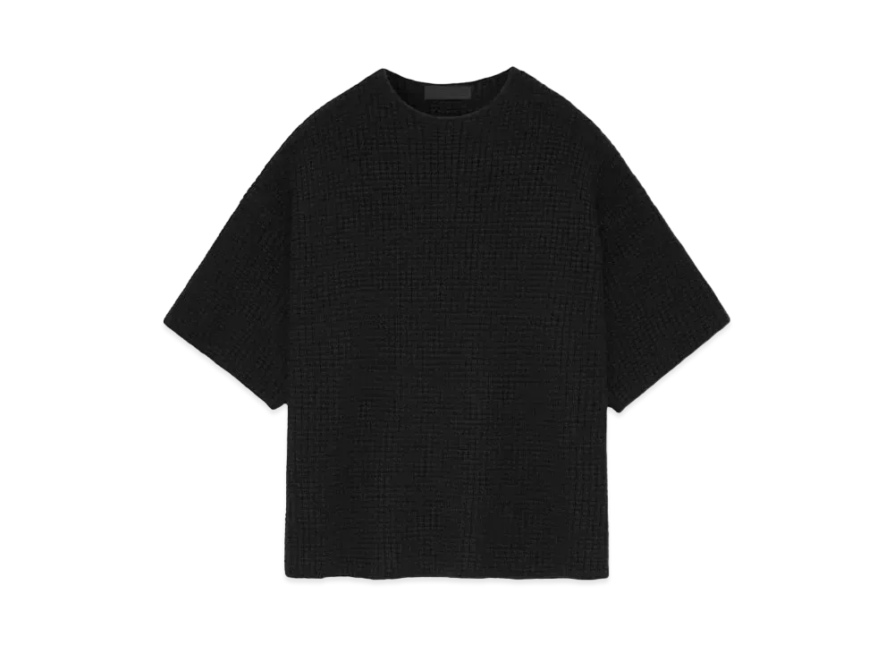 FEAR OF GOD ESSENTIALS Heavy Waffle Short Sleeve Crewneck Sweater "Black"