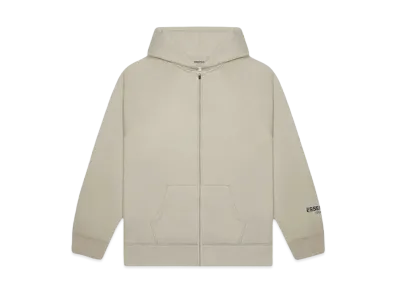FEAR OF GOD ESSENTIALS 3D Silicon Applique Full Zip Up Hoodie "Tan/String"