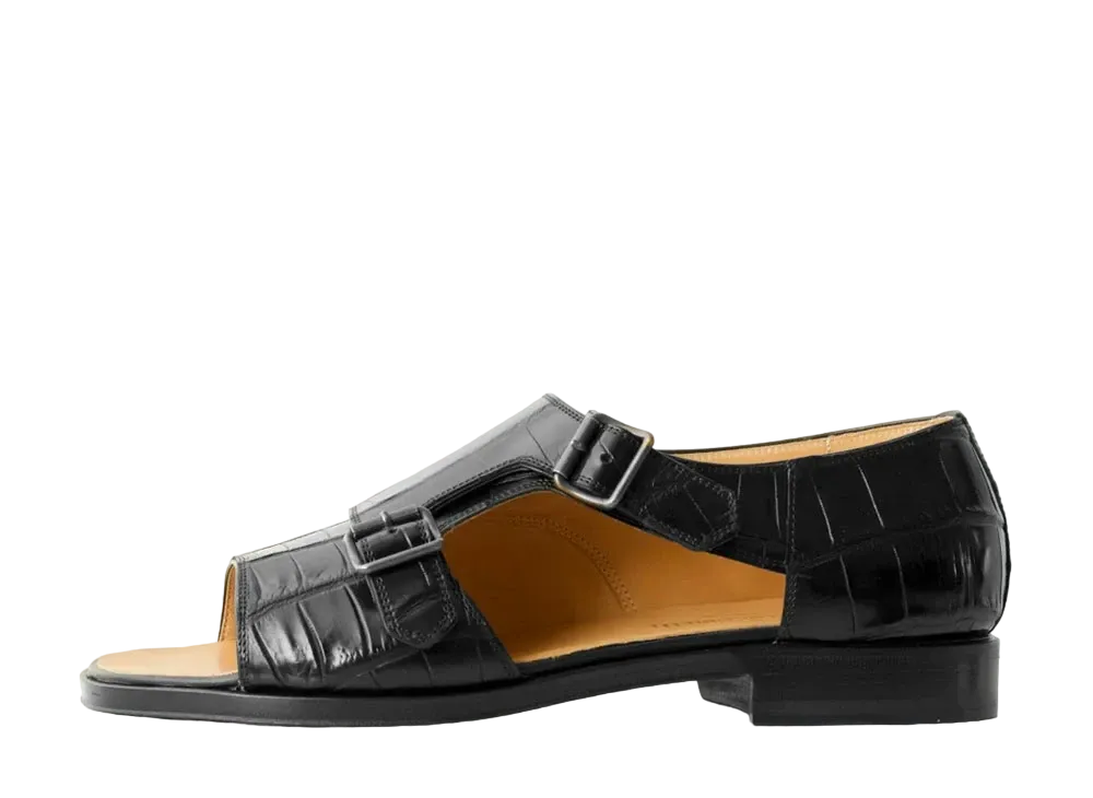 F.LLI Giacometti Double Monk Open-Toe Sandal Coccodrill "Black" FG332