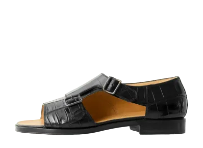 F.LLI Giacometti Double Monk Open-Toe Sandal Coccodrill "Black" FG332