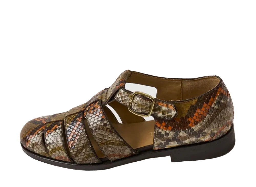 F.LLI Giacometti Gurkha Sandal Pitone Naif Kaki Vers.B1 Diego Donna Blake Python FG381