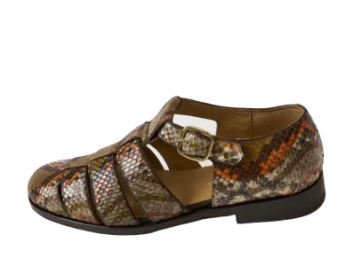 F.LLI Giacometti Gurkha Sandal Pitone Naif Kaki Vers.B1 Diego Donna Blake Python FG381