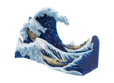 BANDAI "Ichiban Kuji" -Katsushika Hokusai- A Prize The Great Wave off Kanagawa Diorama with postcard stand