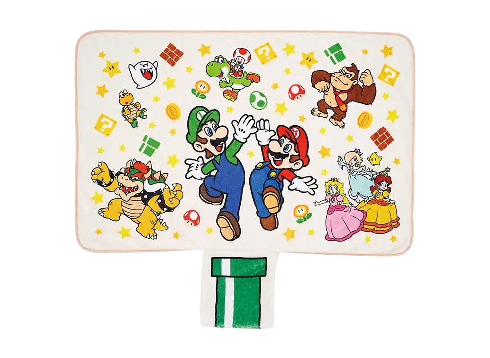 BANDAI "Ichiban Kuji" -Super Mario Always Together Mario & Friends- C Prize Blanket with storage pocket