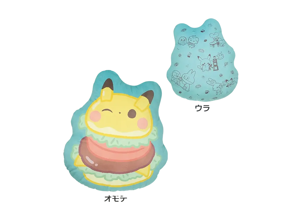 バンダイ【一番くじ】『ポケピース ～“PEACE”なダイナーへようこそ～』D賞 ピカチュウっぽバーガー プリントクッション